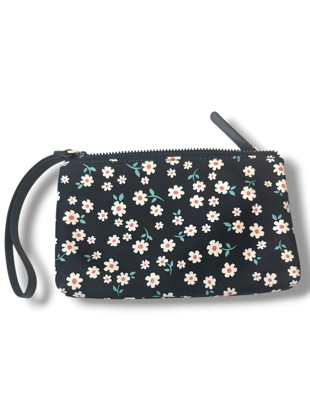 Kate Spade Stylish Jae Fleur Black Nylon Wristlet With Smooth Leather Trim. - Picture 14 of 15